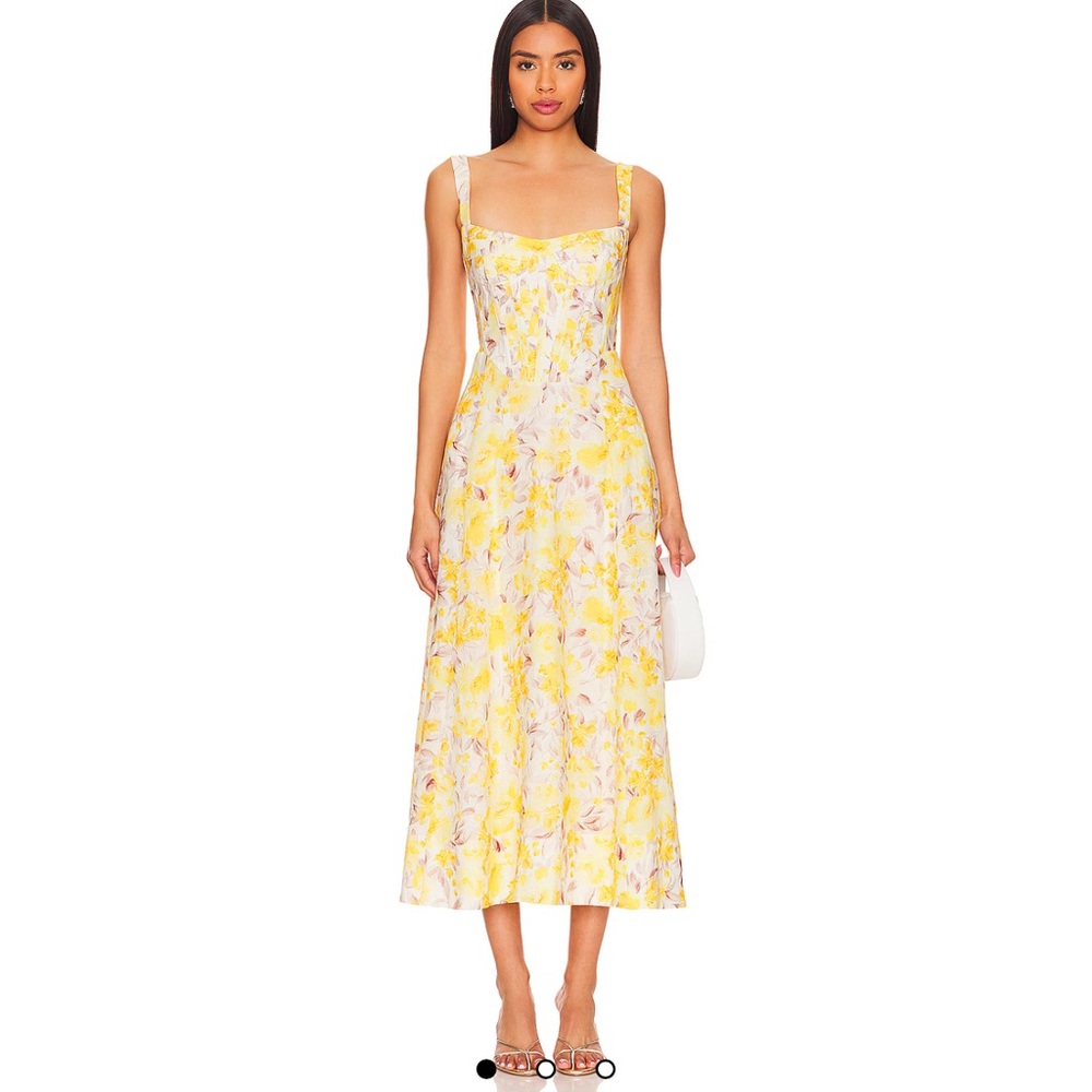 Bardot Lilah Floral Yellow Corset Midi Dress